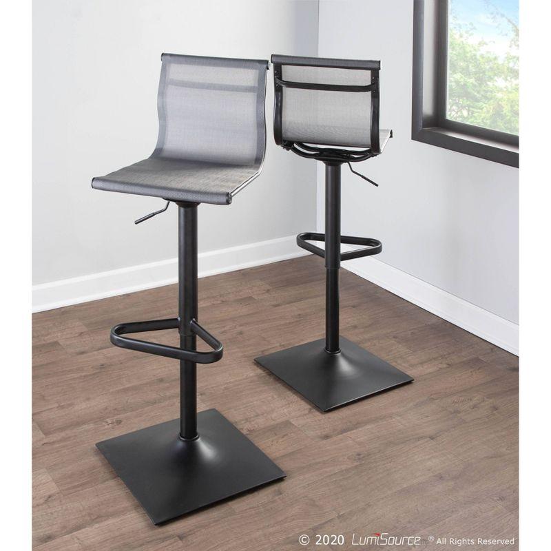 Mirage Contemporary Adjustable Swivel Barstool in Black and Silver Mesh