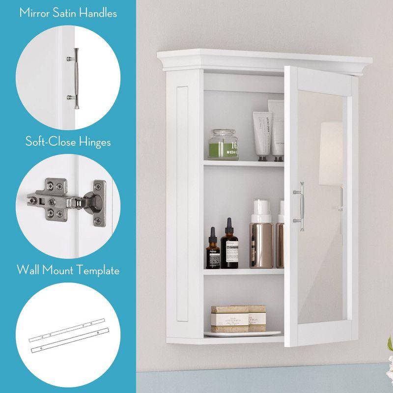 RiverRidge Somerset Bathroom and Laundry Mirrored Wall Mount Storage Medicine Cabinet with Adjustable Shelf - White