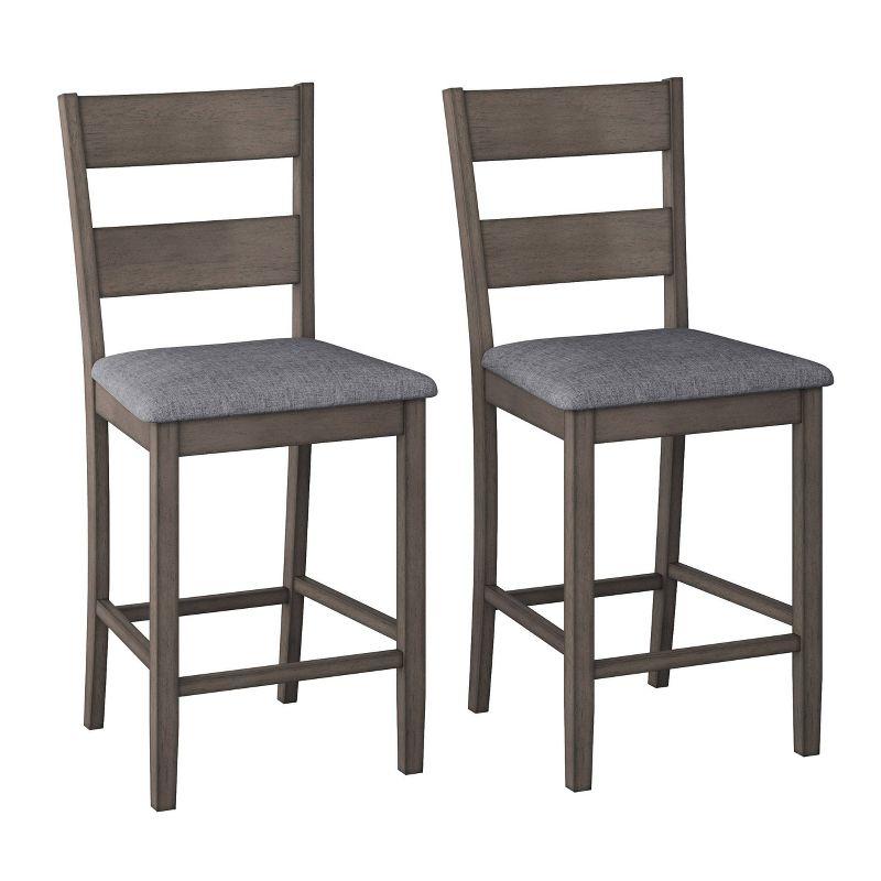 Set of 2 Gray Upholstered Wood Counter Height Side Chairs