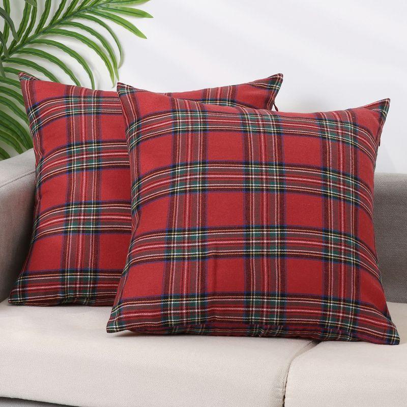 Unique Bargains Festive Plaid Scottish Tartan Pillow Covers 2 Pcs Large Plaid Red 20" x 20"