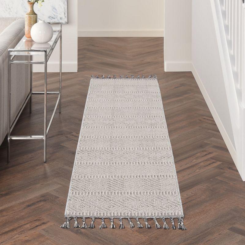 Nourison Elwood Contemporary Indoor Tassel Fringe Area Rug Grey/Ivory 2'2" x 8'2"