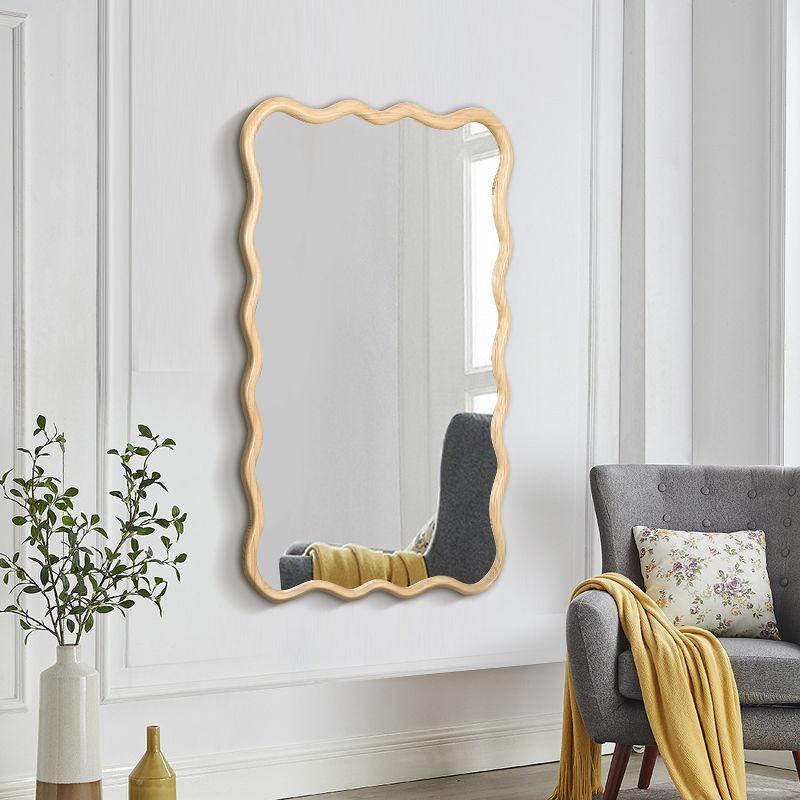 39"Hx28"W Wooden Wavy Mirror Art Decorative Mirrors,Natural Rectangle Mirror,Bedroom Wall Mirror,Sitting Room Mirrors,Entrance Way Mirror-The Pop Home