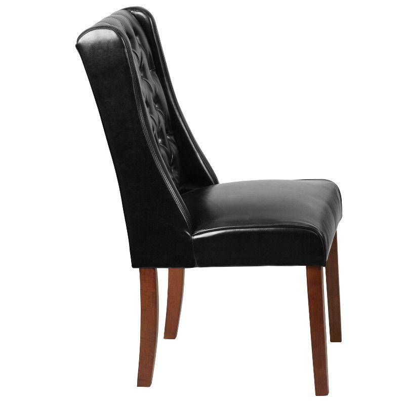 Merrick Lane Harmony Button Tufted Parsons Chair with Side Panel Detail in Black Faux Leather
