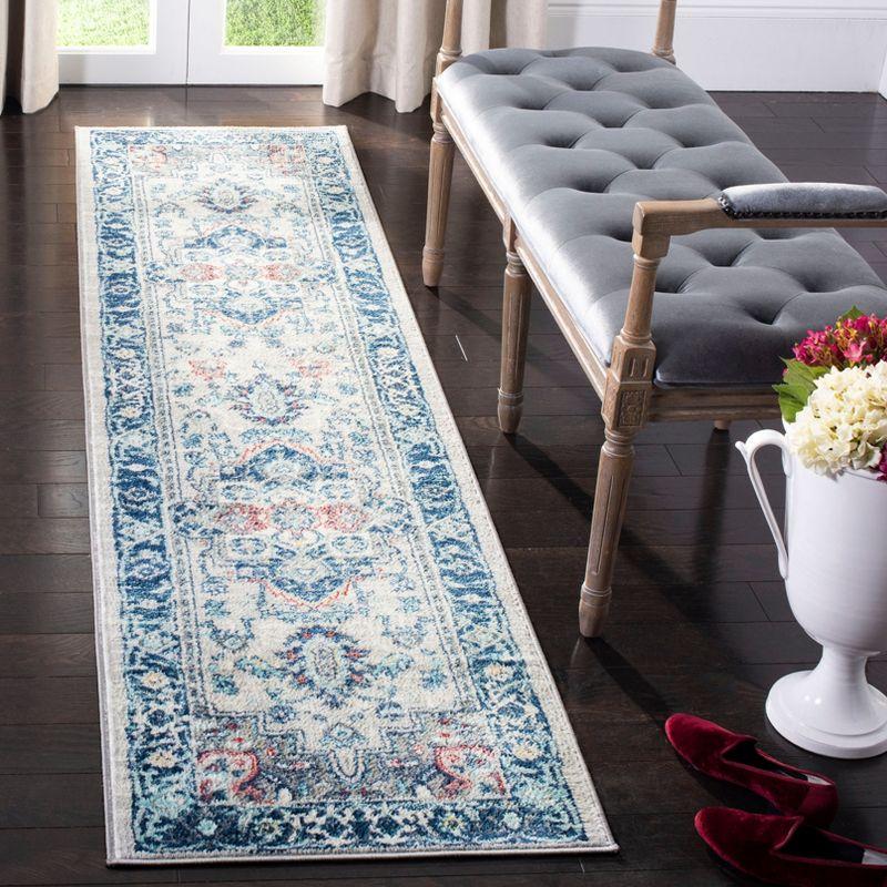 Blue and White Braided Synthetic Runner Rug