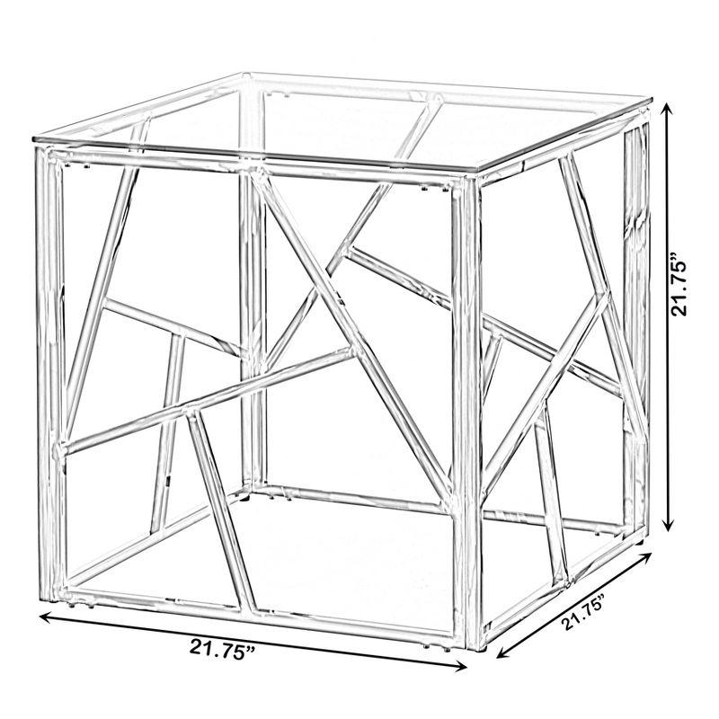 Fabulaxe Modern Square End Side Table, Tempered Glass Top Metal Coffee Table, Silver