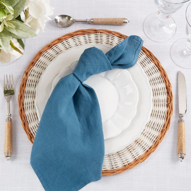 Saro Lifestyle Classic Pure 100% Linen Table Napkin (Set of 4), 20", Ocean Blue