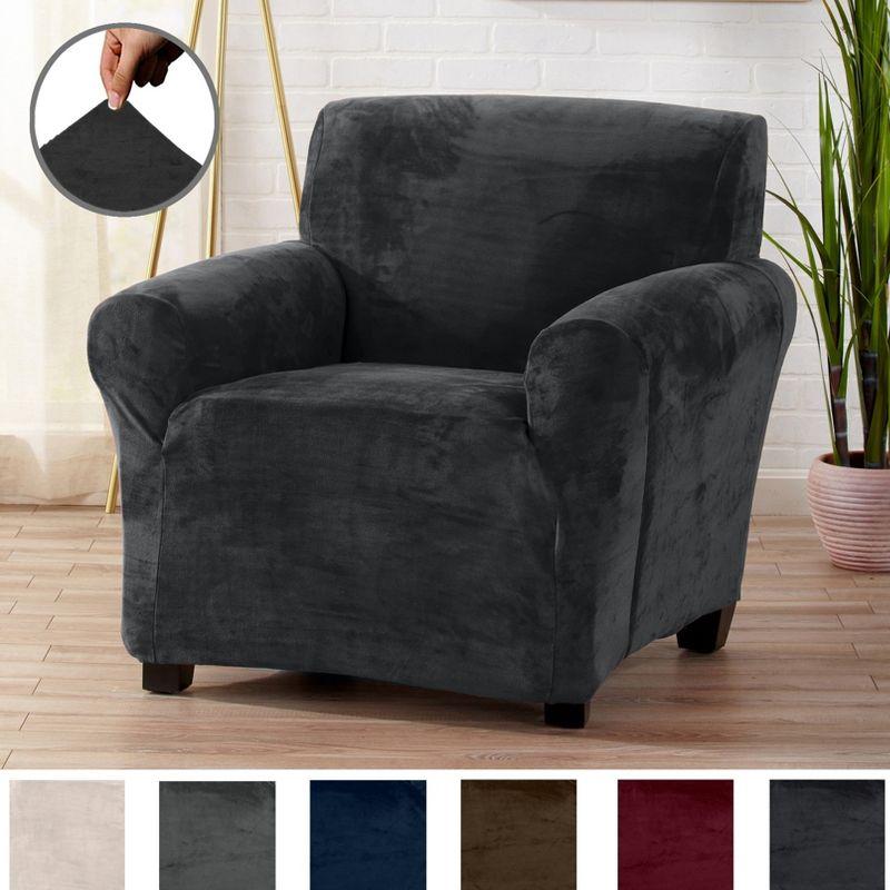 Symple Stuff Velvet Plush Stretch Chair Slipcover