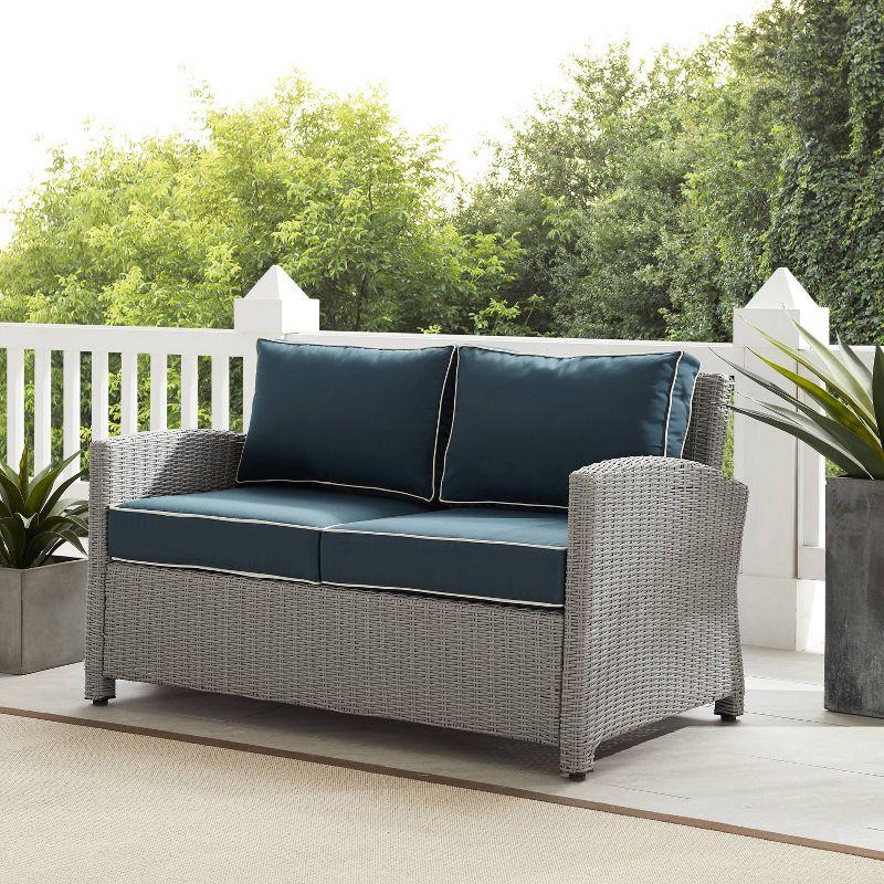 Navy and Gray Wicker Outdoor Loveseat with Steel Frame