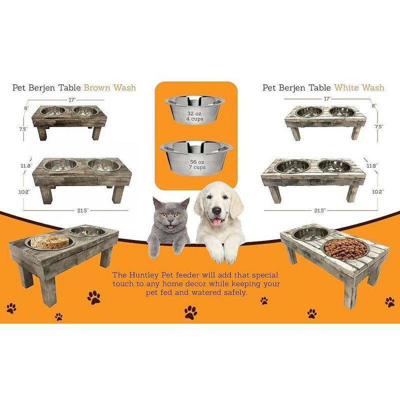 Huntley Pet Berjen Table Elevated Double Bowl Pet Feeder, Brown Wash (Large)