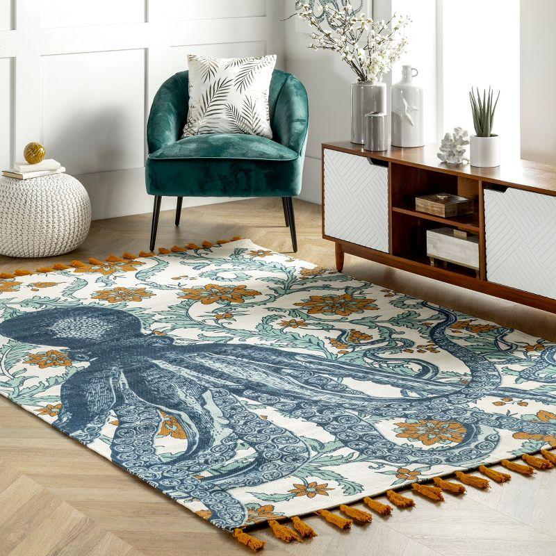 Thomas Paul Octopus Tasseled Blue/Yellow Area Rug