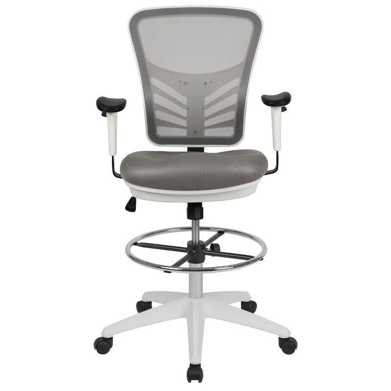 ErgoFlex Light Gray Mesh Drafting Chair with White Frame and Chrome Accents