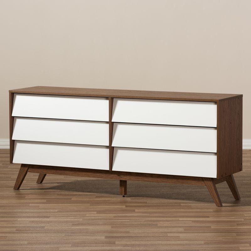 Hildon Mid-Century Modern Wood 6 Drawer Storage Dresser Brown - Baxton Studio