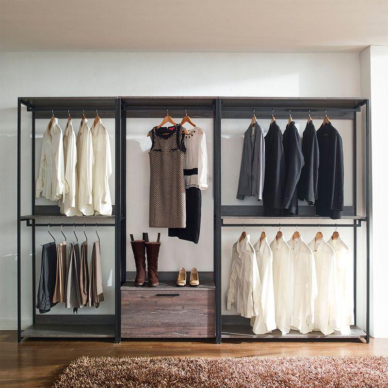 AndMakers Monica Farmhouse Industrial Wood Walk-in Closet with Two Shelves in Rustic Gray