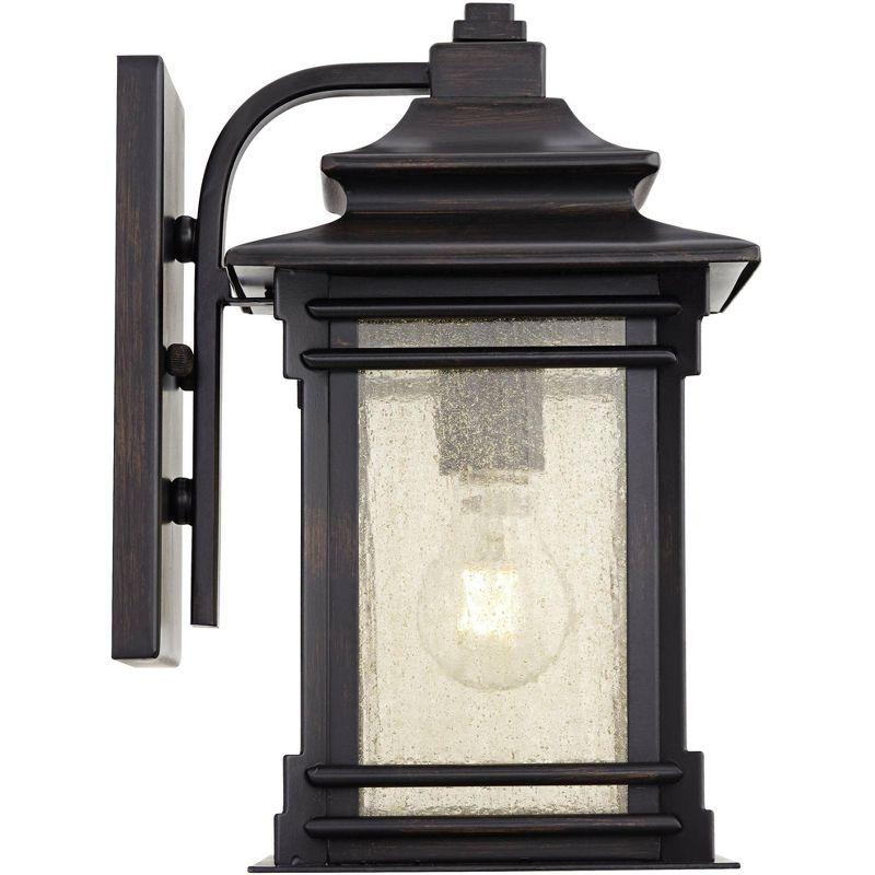 Franklin Iron Works Hickory Point Rustic Farmhouse Outdoor Wall Light Fixture Walnut Bronze 12" Frosted Cream Glass for Post Exterior Barn Deck House