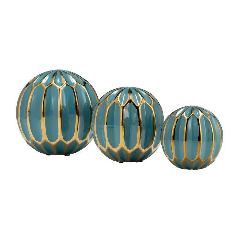 Sagebrook Home Set of 3 Decorative Orbs - Contemporary Turquoise and Gold Round Orb Decor - Ceramic Home or Office Table