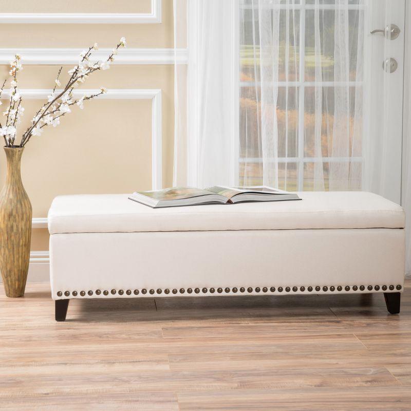 Isra Storage Ottoman - Beige - Christopher Knight Home: Studded, Upholstered, No Assembly Required