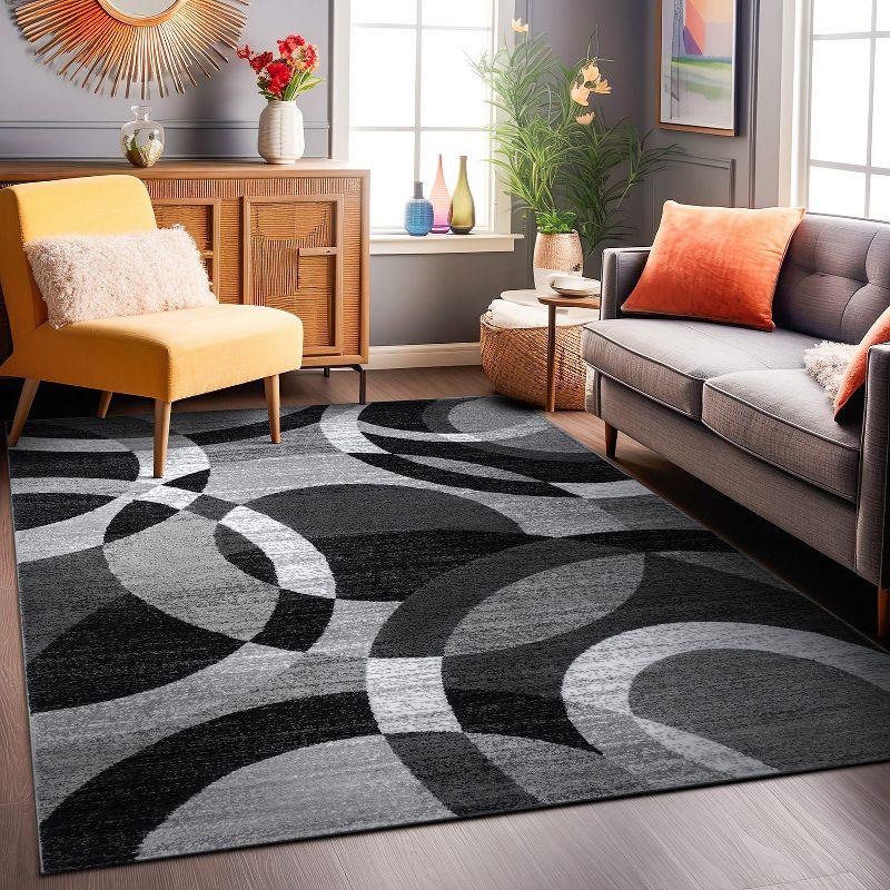 Geometric Circles Dark Grey 5' x 7' Area Rug