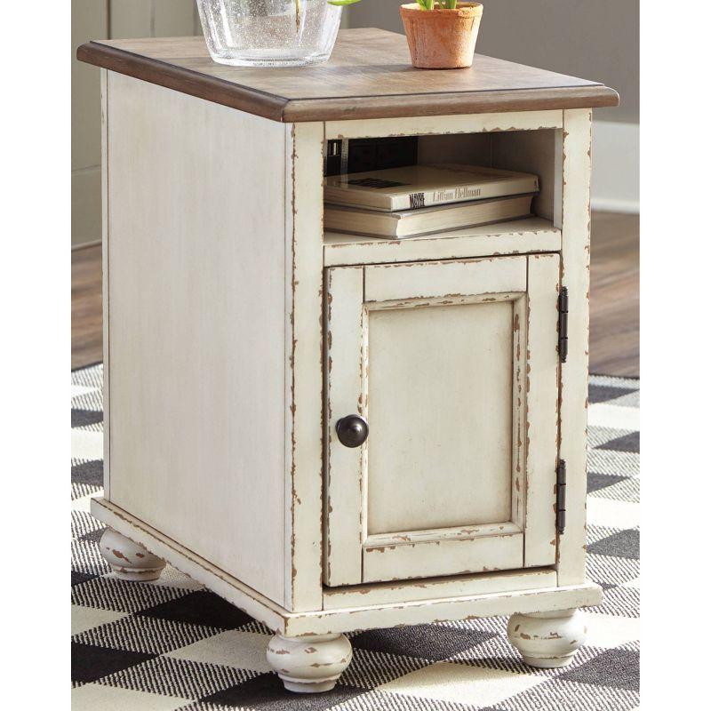 Modern Cottage Charm White/Brown Wood & Metal Chairside End Table with Storage