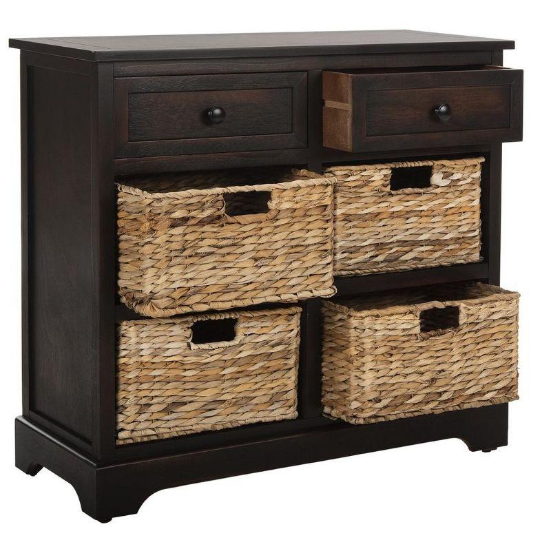 Transitional Pine Wood Storage Unit with 6 Wicker Baskets, Brown