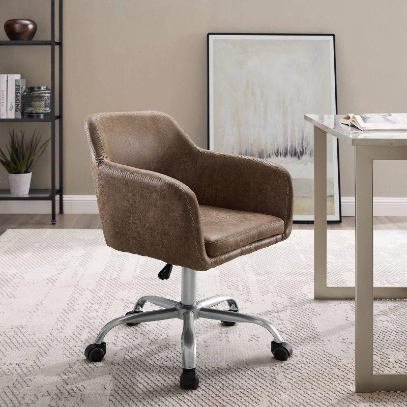 Rylen Modern Swivel Office Desk Chair Brown - Linon: Ergonomic, Adjustable, with Casters