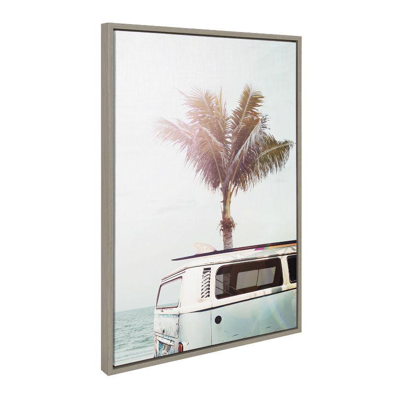 Kate and Laurel Sylvie Blue Beach Van Framed Canvas by Amy Peterson Art Studio, 23x33, Gray