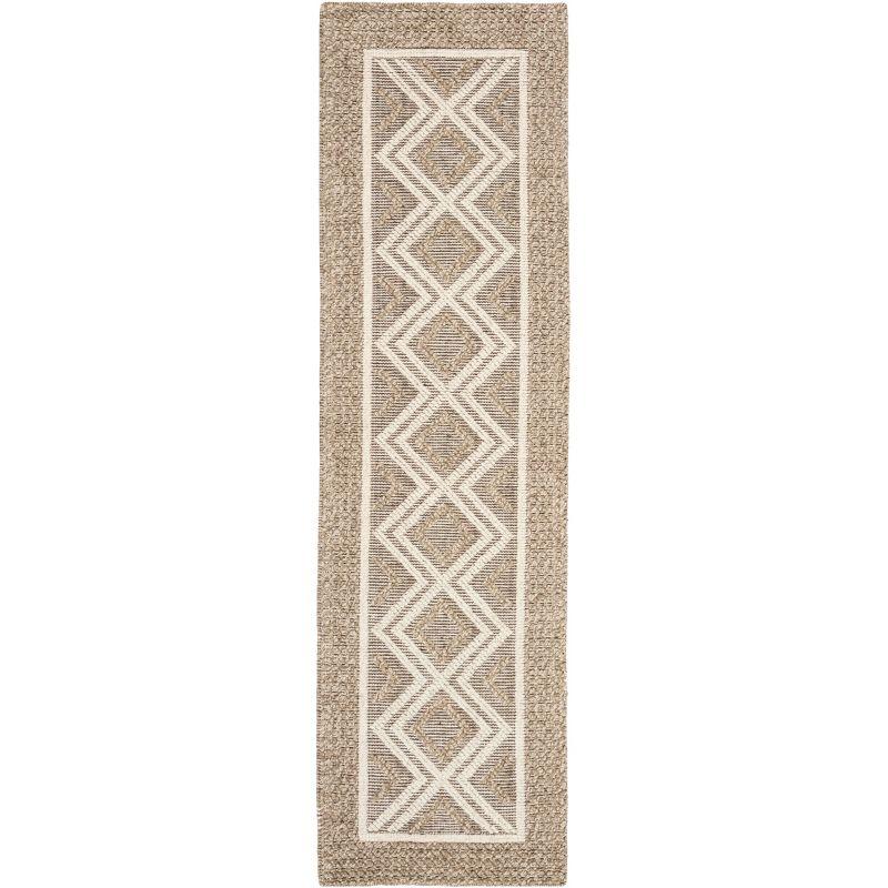 Beige and Ivory Hand-Knotted Wool Runner Rug