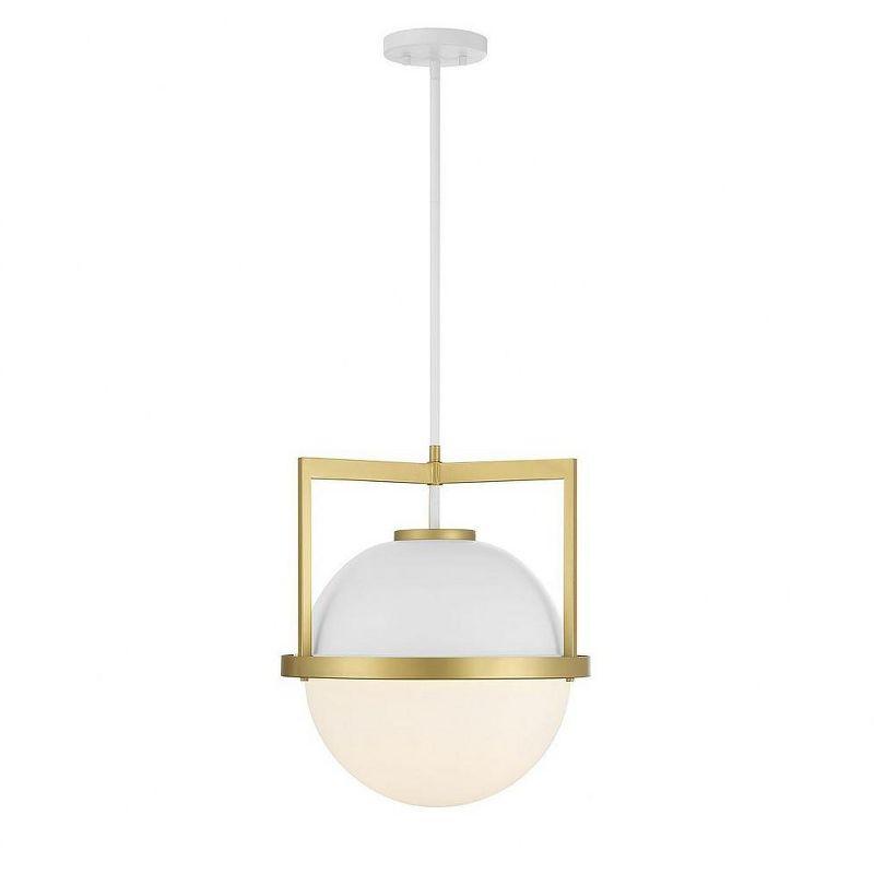 White Opal Glass and Warm Brass Globe Pendant Light