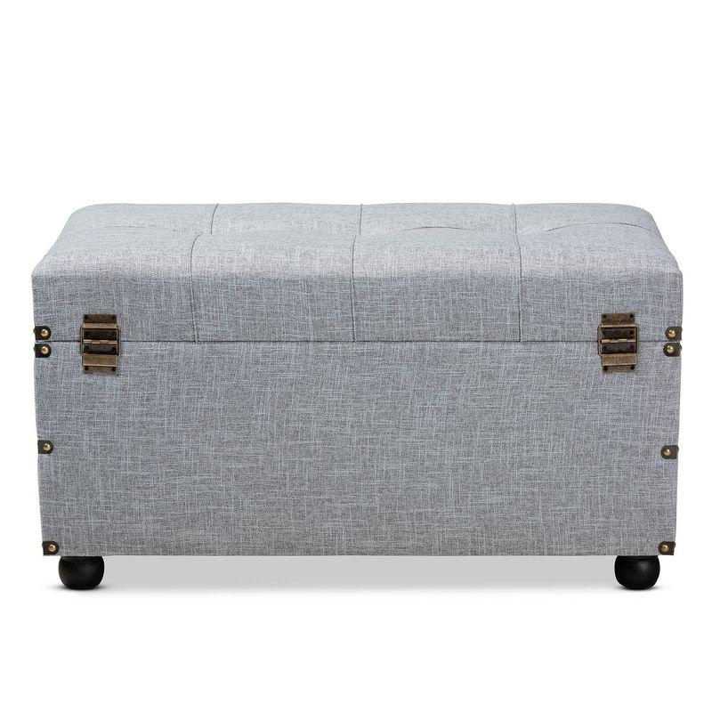 Grey Linen 32" Tufted Storage Ottoman with Antique Brass Accents