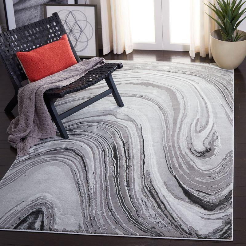 Light Grey Abstract Hand-knotted Washable Area Rug