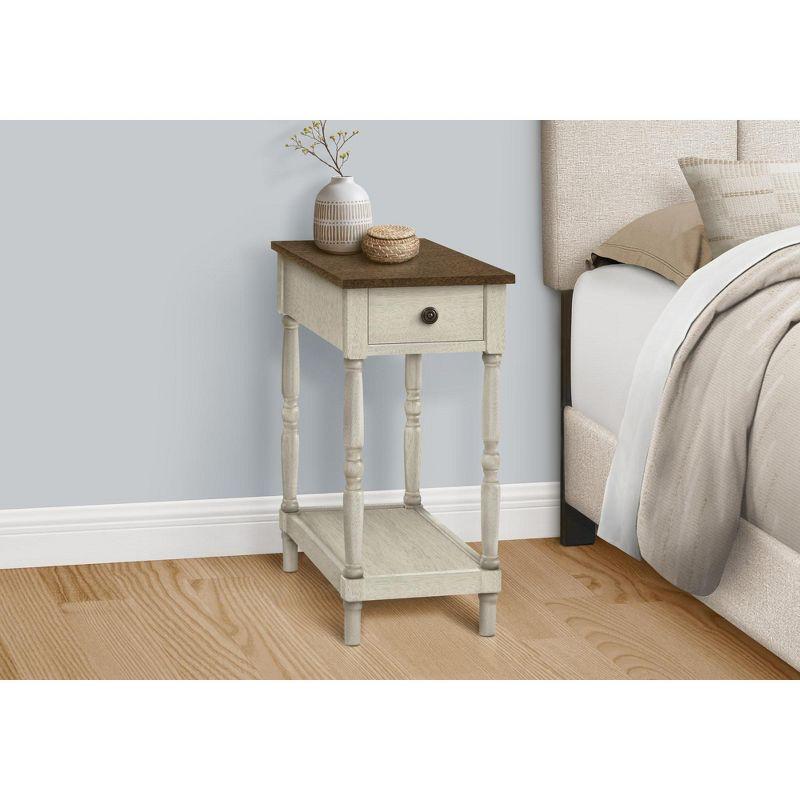 Monarch Specialties Accent Table 2 Tier End Side Table Nightstand Bedroom Narrow Lamp Storage Drawer Brown Veneer Antique White Veneer Traditional