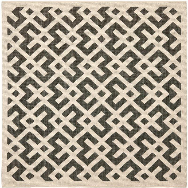 Black and Beige Stain-Resistant Synthetic Square Rug 6'7" x 6'7"