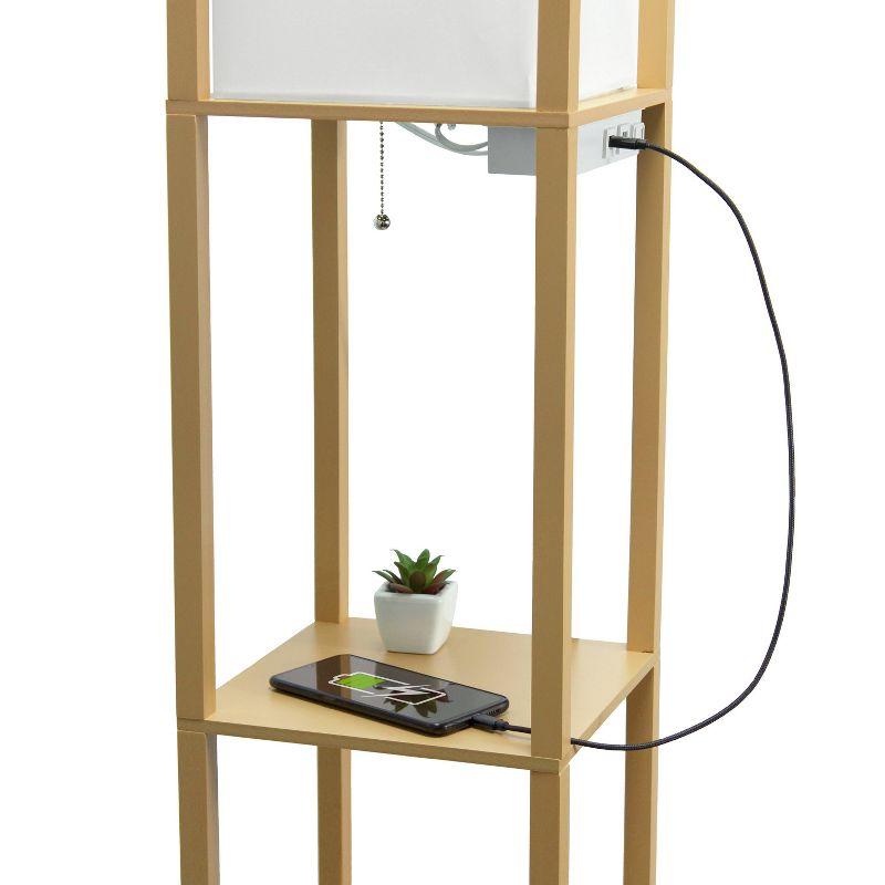 Floor Lamp Etagere Organizer Storage Shelf with 2 USB Charging Ports and Linen Shade - Simple Designs