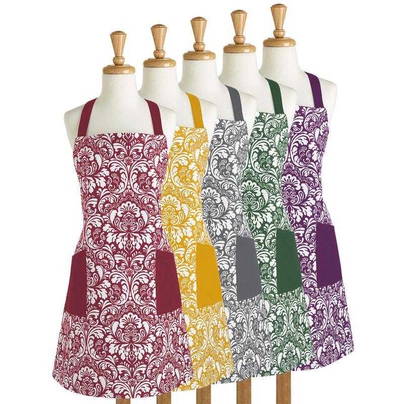 Design Imports  Damask 2 Pocket Printed Apron Wine
