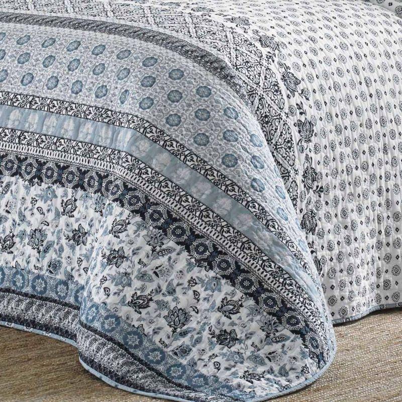 Blue Cotton King Reversible Quilt Set