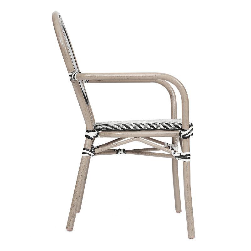 Merrick Lane Mael Set of Four Stacking Thonet Bistro Style Chair with Arms, Black & White Textilene Seat, & Bamboo Metal Frame for Indoor/Outdoor Use