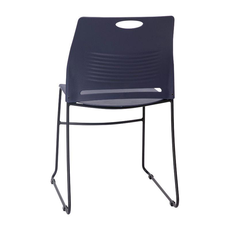 Navy Armless Plastic Stacking Reception Chair with Steel Base