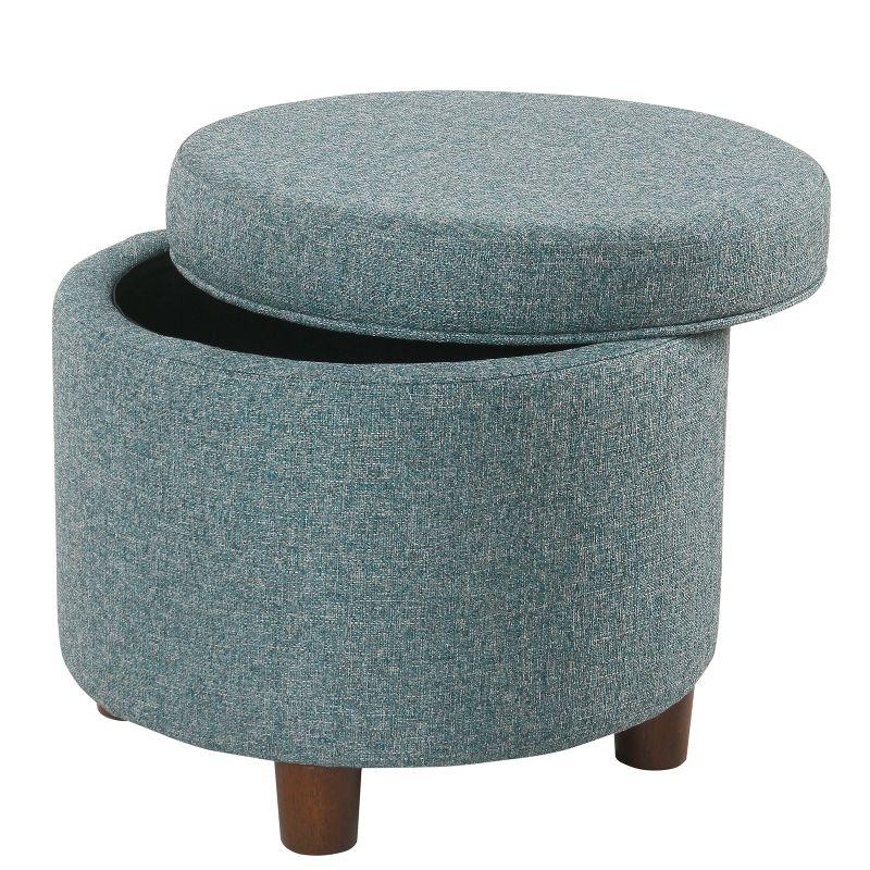 HomePop Round Storage Ottoman Teal Tweed