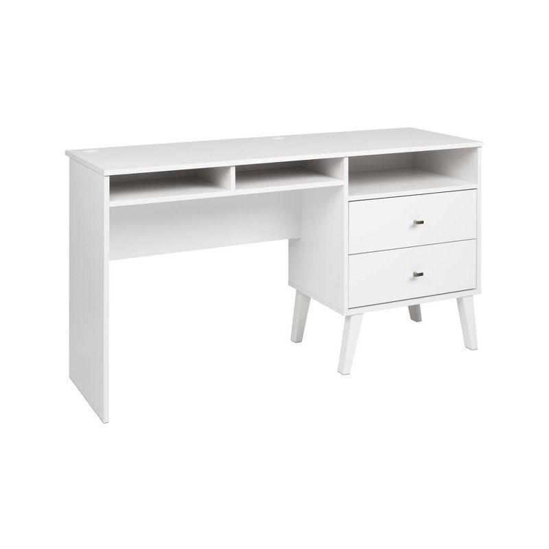 Milo Computer Desk with Side Storage and 2 Drawers White - Prepac: Mid-Century Modern, Wire Management