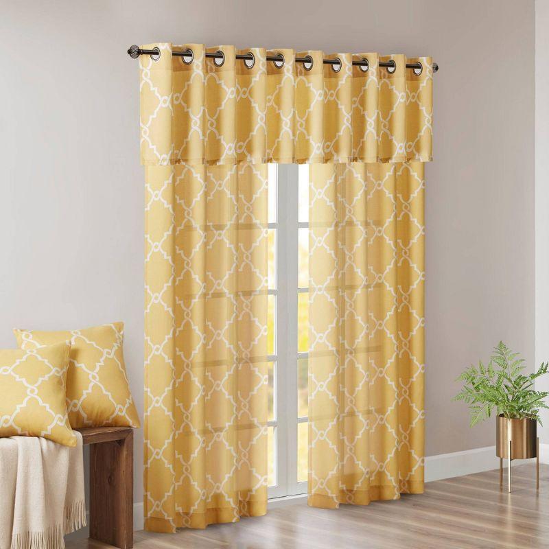 Fretwork Print Grommet Top Window Curtain Panel