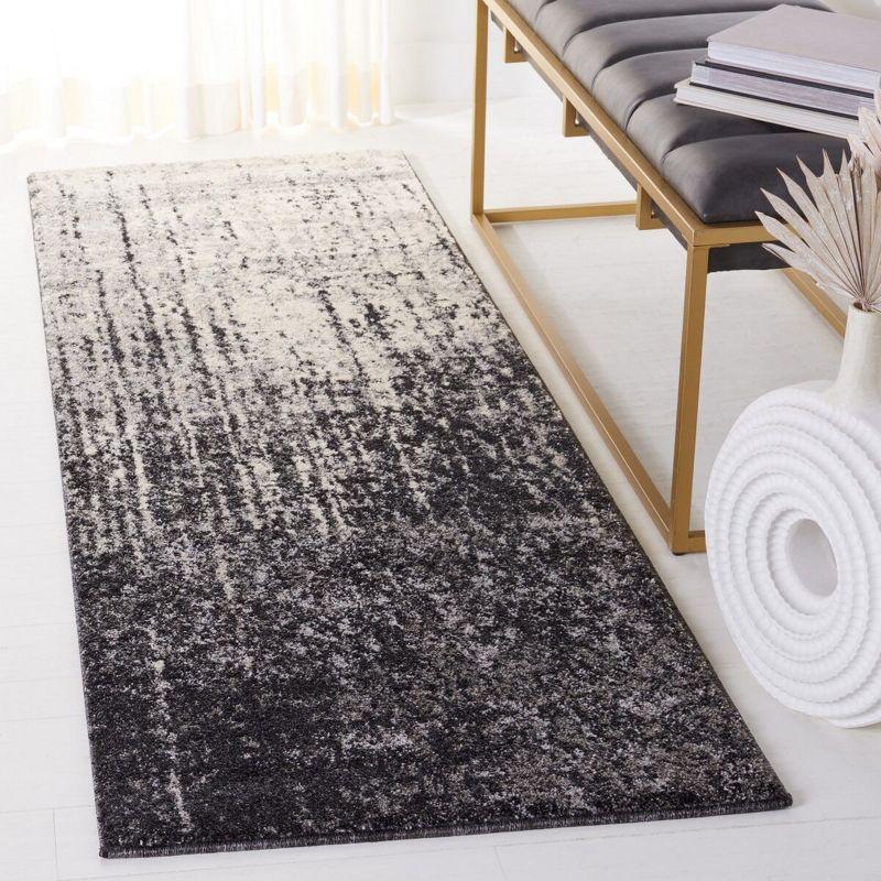 Abstract Shag Black Synthetic 2'3" X 7' Hand-Knotted Runner Rug