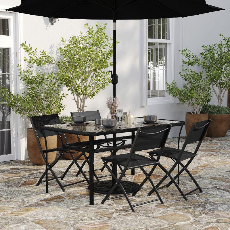 Set of 4 Black Metal Folding Chairs with Cushions