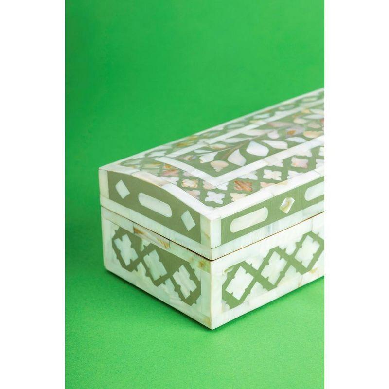 Jodhpur Mother of Pearl Decorative Box, Olive, 12"