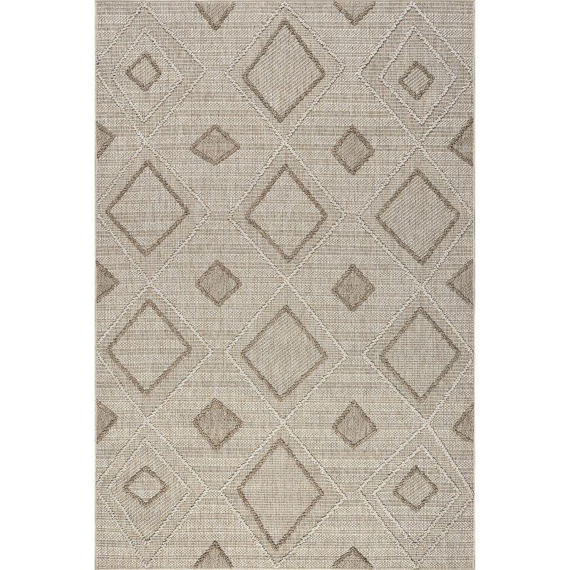 Beige Geometric 8' x 10' Stain-Resistant Synthetic Area Rug