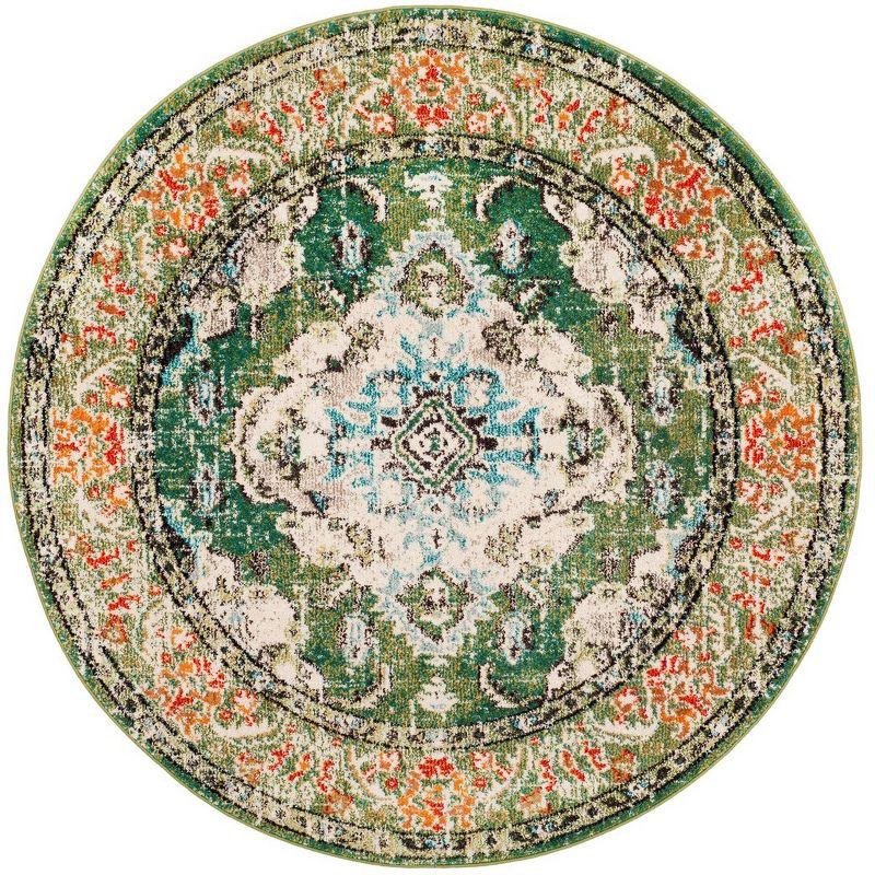 Aurora Borealis Light Blue Medallion 3' Round Synthetic Area Rug