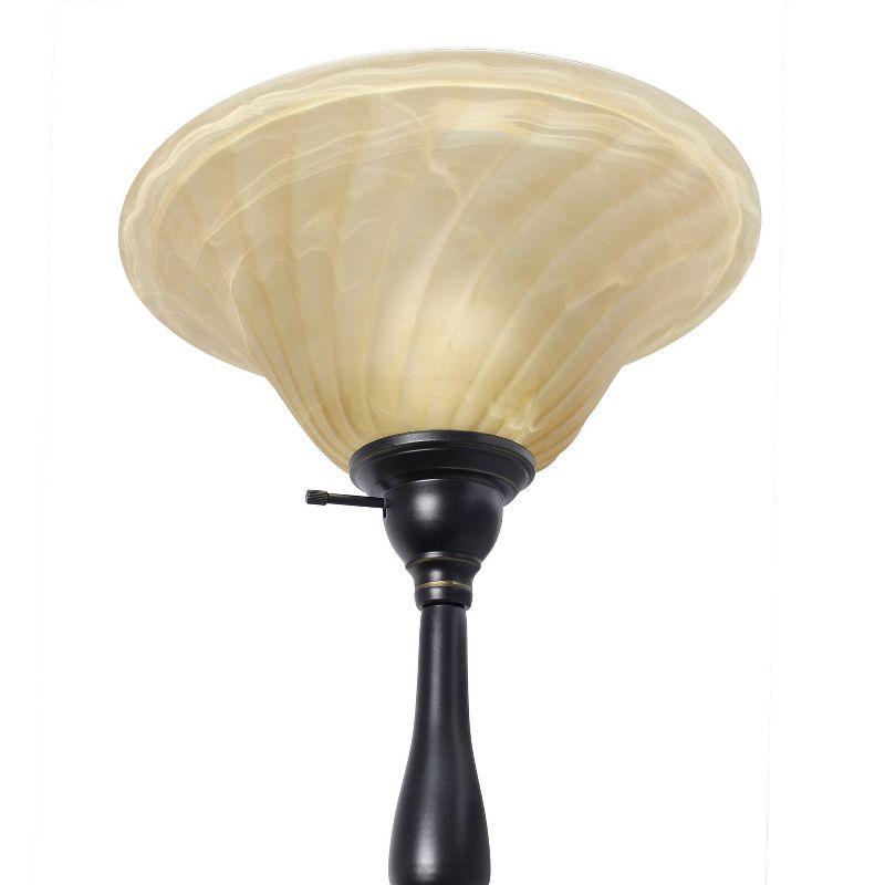 Torchiere Floor Lamp with Reading Light and Marble Glass Shade - Lalia Home