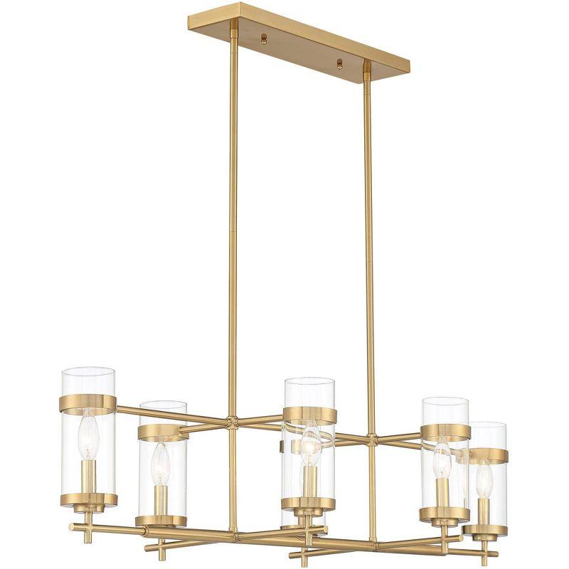 Possini Euro Design Mikel Soft Gold Linear Island Pendant Chandelier 42" Wide Modern Clear Glass Shade 6-Light Fixture for Dining Room House Kitchen