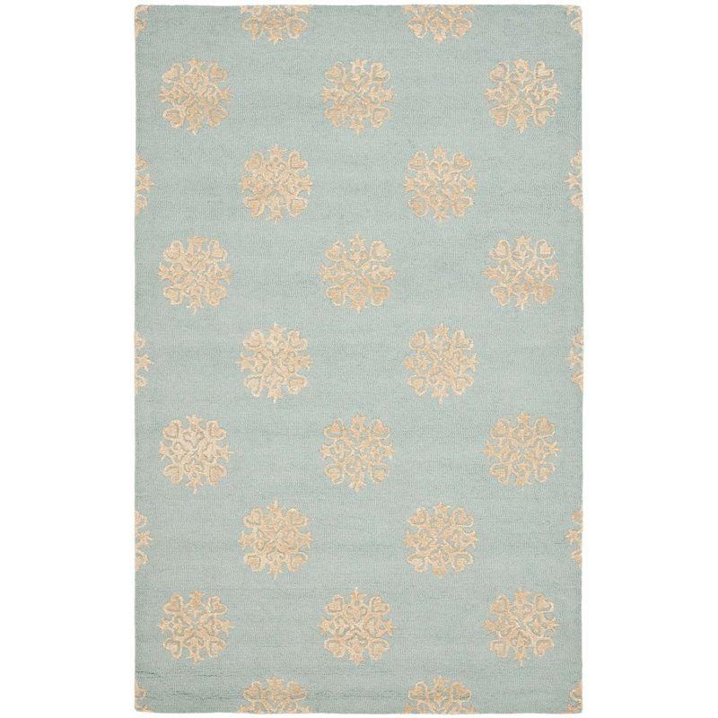 Handmade Light Blue and Beige Wool Tufted Area Rug