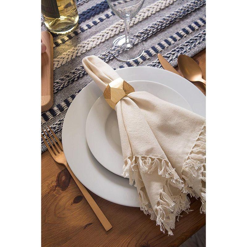Design Imports  Braided Stripe Jacquard Fringe Table Runner, 15X108", Navy Blue