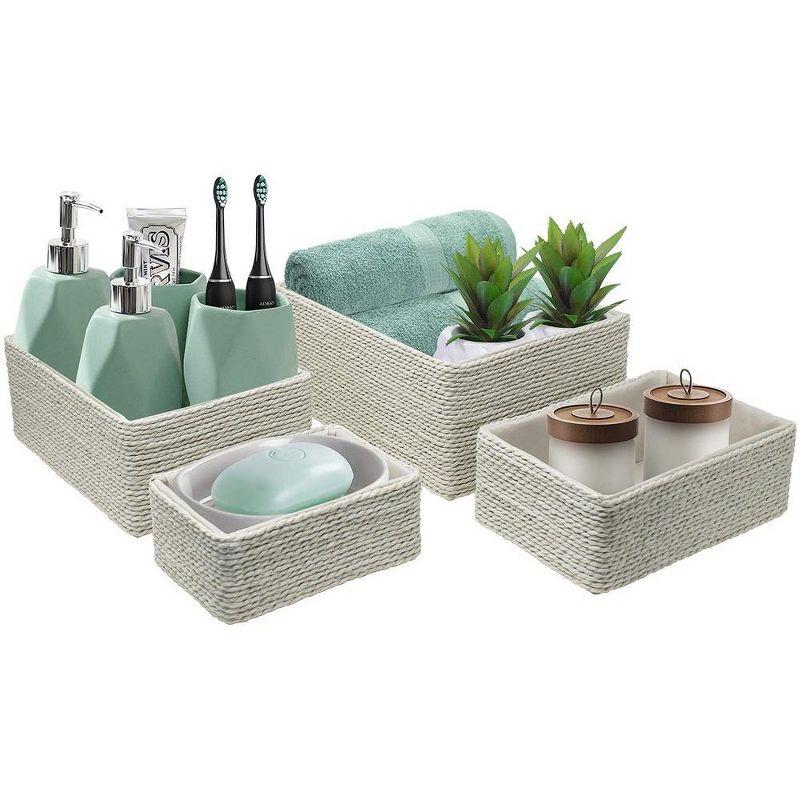 Beige Rectangular Woven Paper Rope Storage Baskets Set