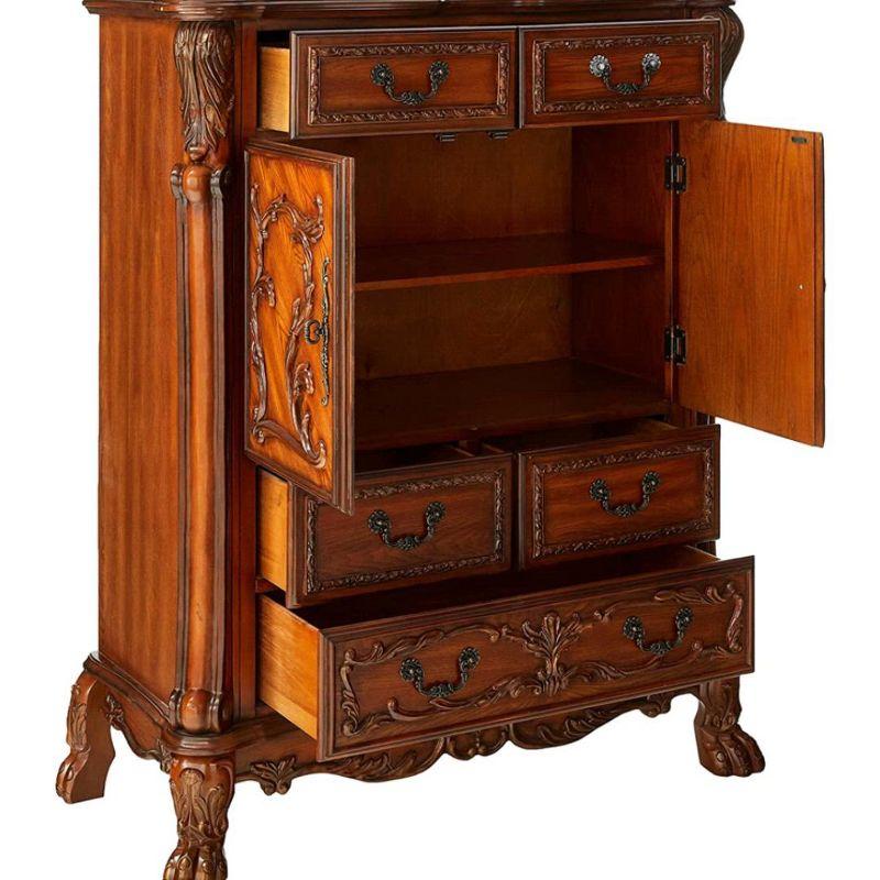 Dresden Cherry Oak 5-Drawer Chest with Carved Details